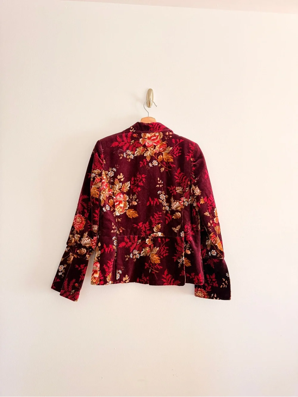 Jared Ross Floral Velvet Blazer Jacket Burgundy Boho Free People Style Size 4